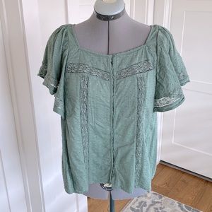 Old Navy Short Sleeve Flutter Sleeve Blouse Spa Green Size M